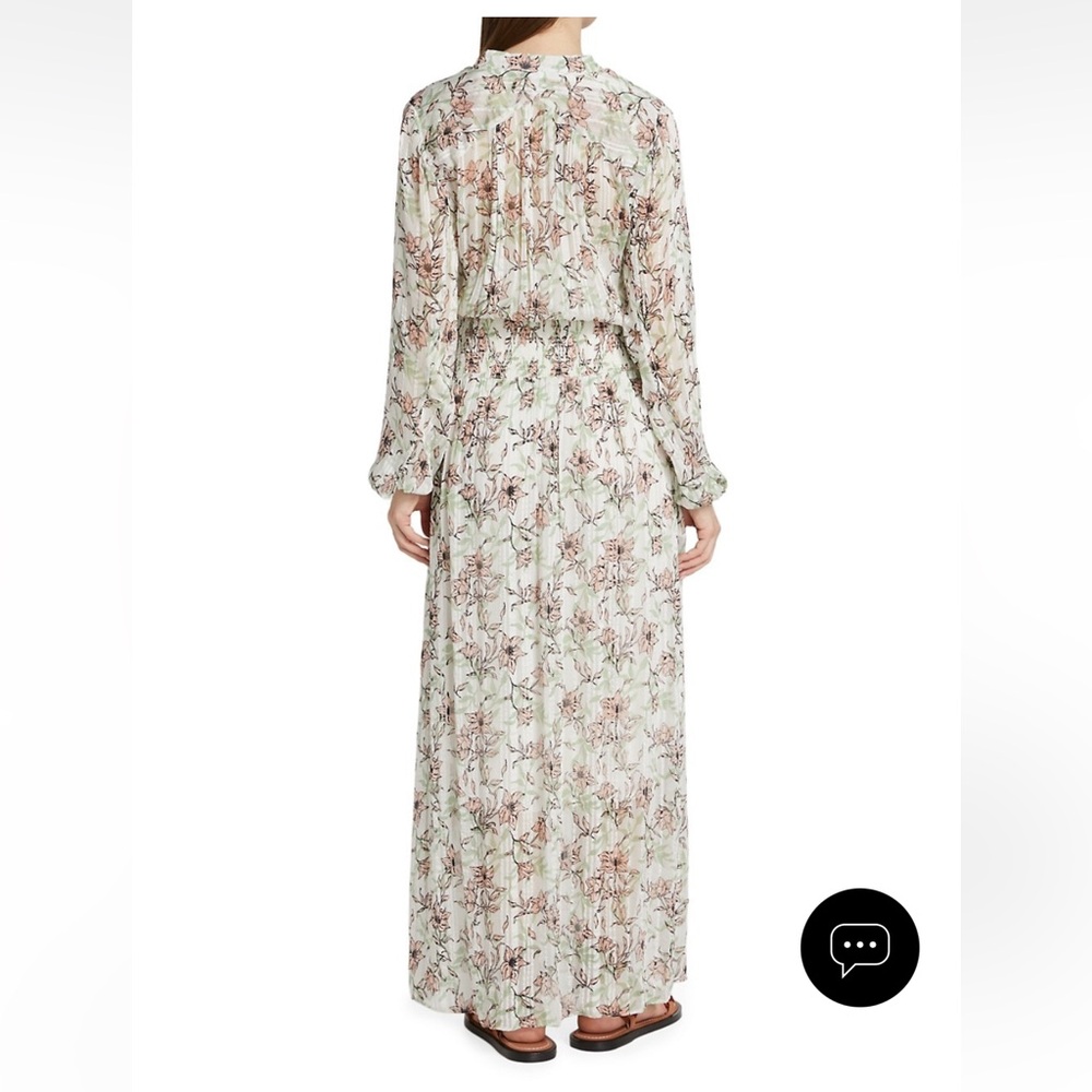 🕶️Rag & Bone Silk Calista White Floral Maxi Long Sleeve V Neck Dress Pink XL - Picture 3 of 14